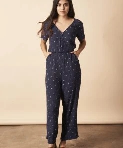 Symbology Baby Cacti Cropped Jumpsuit - Navy + Cream