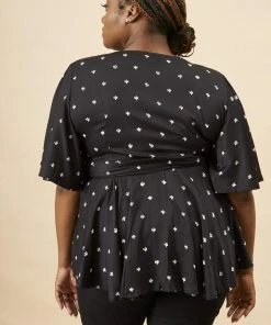 Symbology Baby Cacti Modal Peplum Blouse - Black + White Clothing 8 Symbology Baby Cacti Modal Peplum Blouse - Black + White Clothing