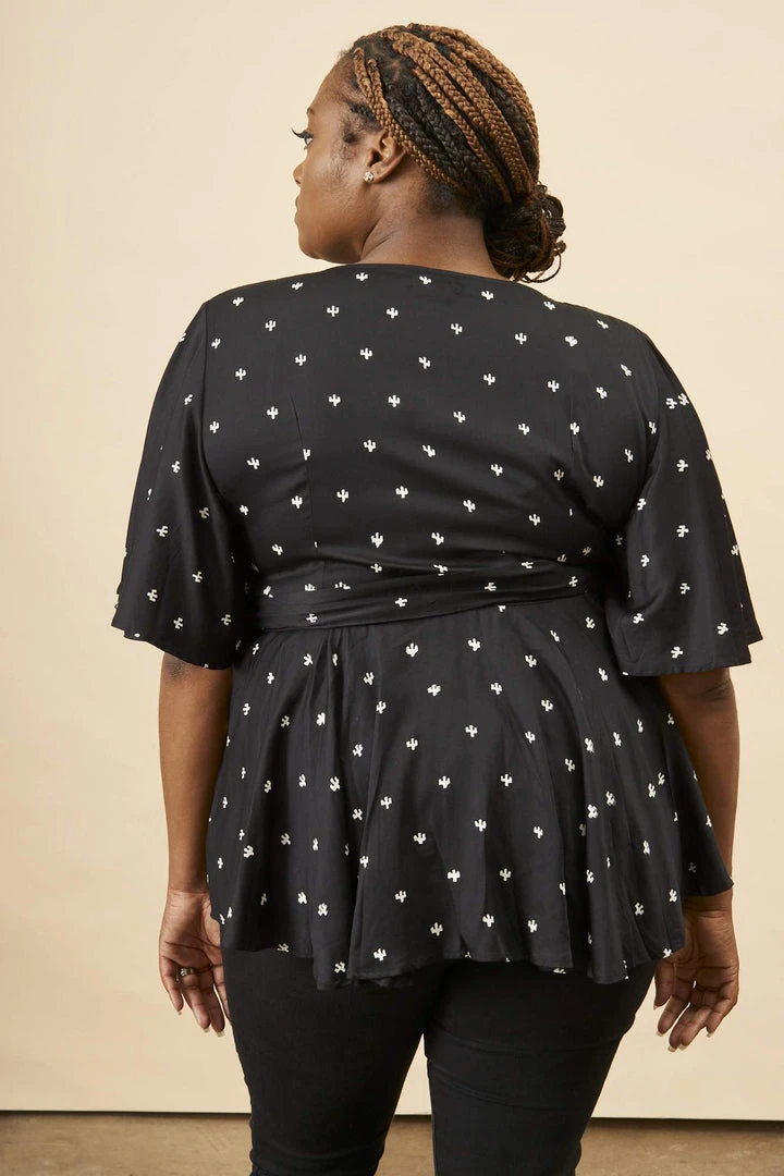 Symbology Baby Cacti Modal Peplum Blouse - Black + White Clothing 4 Symbology Baby Cacti Modal Peplum Blouse - Black + White Clothing