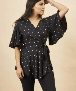 Symbology Baby Cacti Modal Peplum Blouse - Black + White Clothing