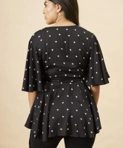 Symbology Baby Cacti Modal Peplum Blouse - Black + White Clothing 7 Symbology Baby Cacti Modal Peplum Blouse - Black + White Clothing