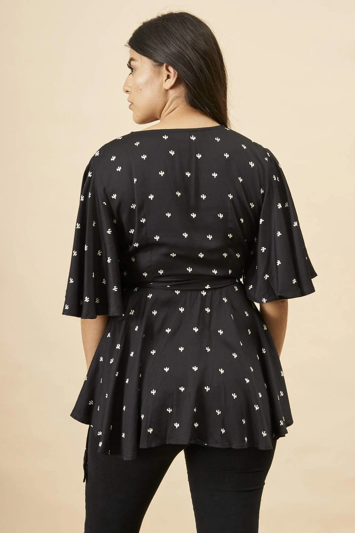 Symbology Baby Cacti Modal Peplum Blouse - Black + White Clothing 3 Symbology Baby Cacti Modal Peplum Blouse - Black + White Clothing