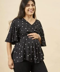 Symbology Baby Cacti Modal Peplum Blouse - Black + White Clothing 9 Symbology Baby Cacti Modal Peplum Blouse - Black + White Clothing