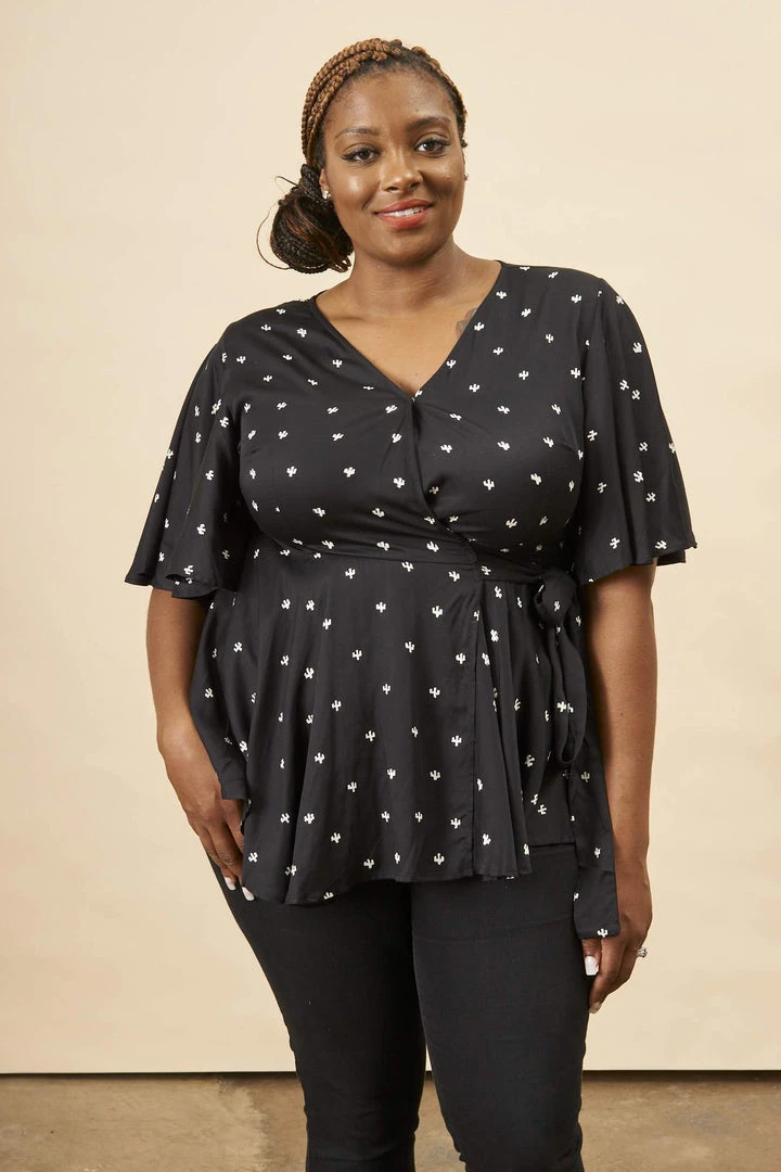 Symbology Baby Cacti Modal Peplum Blouse - Black + White Clothing 2 Symbology Baby Cacti Modal Peplum Blouse - Black + White Clothing