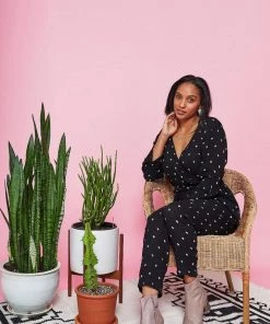 Symbology Baby Cacti Wrap Jumpsuit - Black + Ivory Clothing