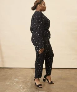 Symbology Baby Cacti Wrap Jumpsuit - Black + Ivory Clothing