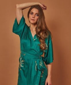 Symbology Cherry Blossom Modal Maxi Wrap Dress - Emerald + Gold Best Sellers
