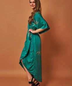Symbology Cherry Blossom Modal Maxi Wrap Dress - Emerald + Gold Best Sellers