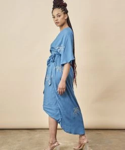 Symbology Cherry Blossom Modal Maxi Wrap Dress - Sapphire + Gold Best Sellers