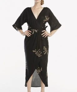 Symbology Best Sellers Cherry Blossom Modal Maxi Wrap - Black + Gold