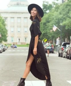 Symbology Best Sellers Cherry Blossom Modal Maxi Wrap - Black + Gold