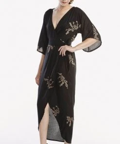 Symbology Best Sellers Cherry Blossom Modal Maxi Wrap - Black + Gold