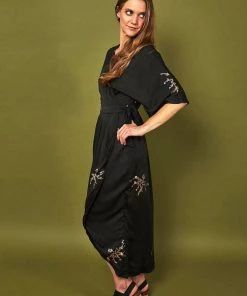 Symbology Best Sellers Cherry Blossom Modal Maxi Wrap - Black + Gold