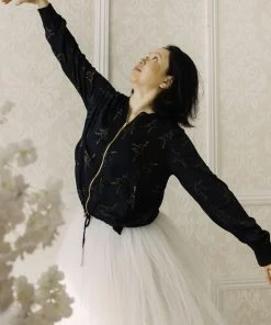 Symbology Dancing Ballerina Modal Bomber - Black + Gold Clothing