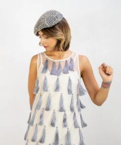 Symbology Flapper Chic Tassel Dress - Cream + Gray