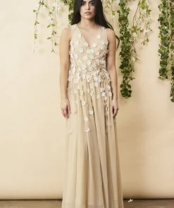 Symbology Special Occasion Floral Ombre Maxi Gown - Champagne + Cream