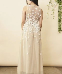 Symbology Special Occasion Floral Ombre Maxi Gown - Champagne + Cream