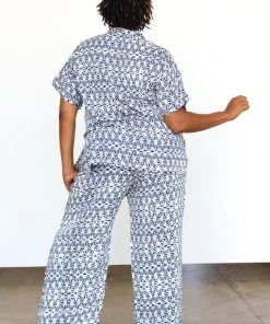 Symbology Geo Starburst Modal Pajama Set - Navy + Cream