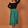 Symbology Best Sellers Gingko Leaf Midi Skirt - Green + Gold