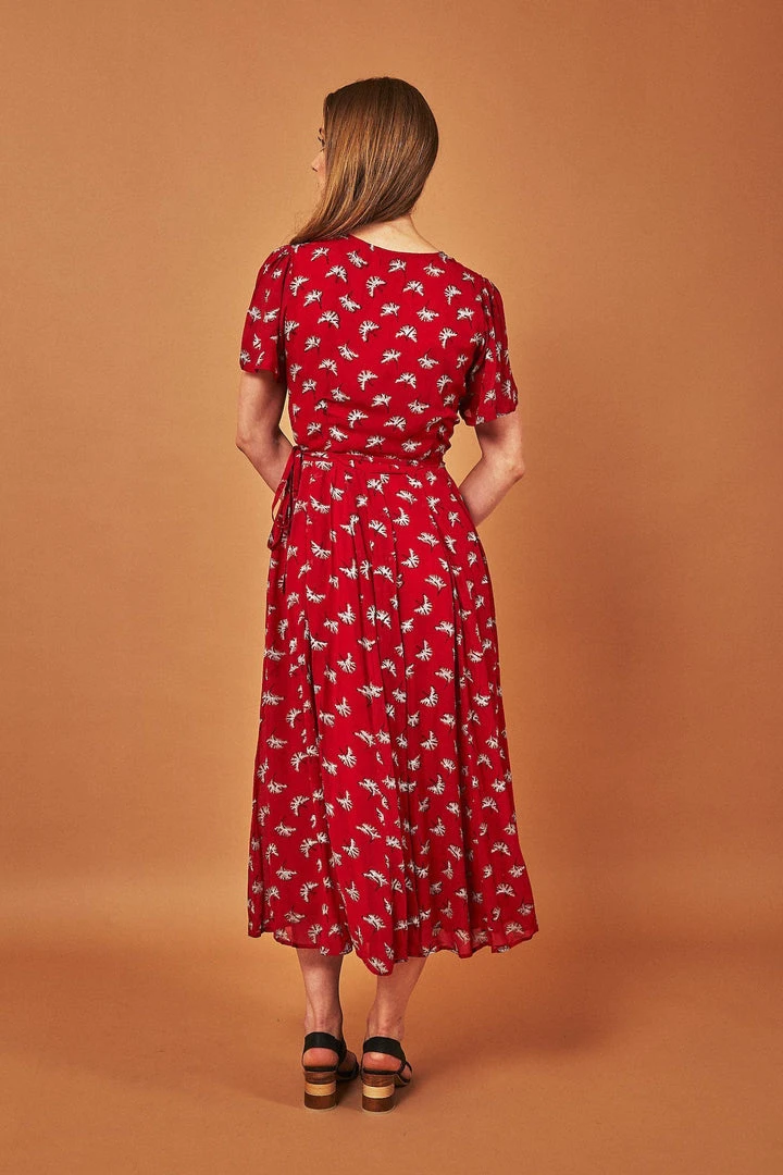 Symbology Ginkgo Leaf Midi Wrap Dress - Red + Silver 3 Symbology Ginkgo Leaf Midi Wrap Dress - Red + Silver