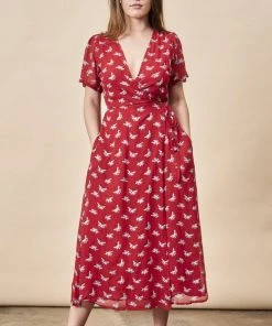 Symbology Ginkgo Leaf Midi Wrap Dress - Red + Silver 10 Symbology Ginkgo Leaf Midi Wrap Dress - Red + Silver