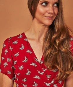 Symbology Ginkgo Leaf Midi Wrap Dress - Red + Silver 9 Symbology Ginkgo Leaf Midi Wrap Dress - Red + Silver