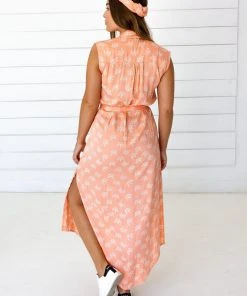 Symbology Ginkgo Leaf Modal Shirtdress - Peach + Cream 8 Symbology Ginkgo Leaf Modal Shirtdress - Peach + Cream