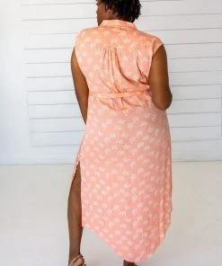 Symbology Ginkgo Leaf Modal Shirtdress - Peach + Cream 7 Symbology Ginkgo Leaf Modal Shirtdress - Peach + Cream