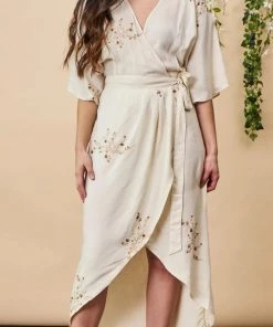 Symbology Hand Beaded Cherry Blossom Modal Maxi Wrap - Ivory + Antique Gold Best Sellers