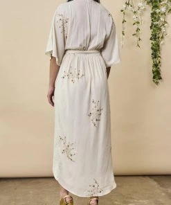 Symbology Hand Beaded Cherry Blossom Modal Maxi Wrap - Ivory + Antique Gold Best Sellers