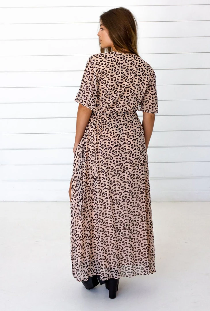 Symbology Special Occasion Leopard Maxi Wrap Dress - Blush + Black 4 Symbology Special Occasion Leopard Maxi Wrap Dress - Blush + Black