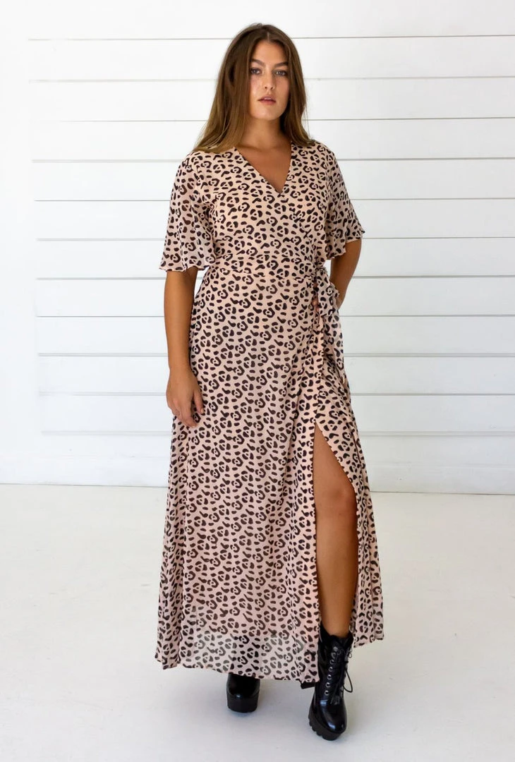 Symbology Special Occasion Leopard Maxi Wrap Dress - Blush + Black 2 Symbology Special Occasion Leopard Maxi Wrap Dress - Blush + Black