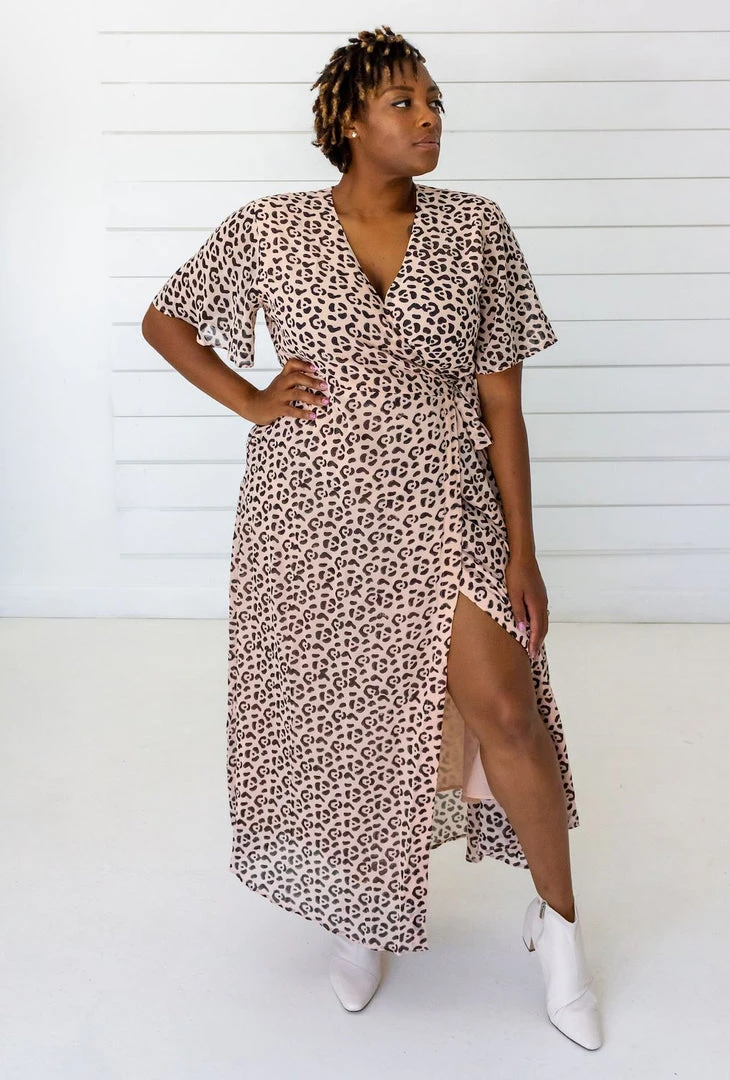 Symbology Special Occasion Leopard Maxi Wrap Dress - Blush + Black 1 Symbology Special Occasion Leopard Maxi Wrap Dress - Blush + Black