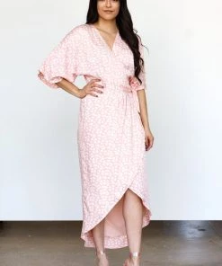 Symbology Modal Leopard Maxi Wrap Dress - Blush + Cream Clothing
