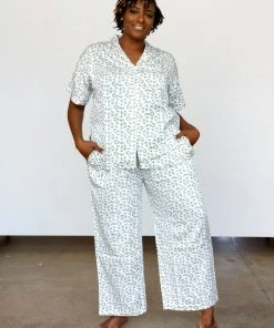 Symbology Best Sellers Modal Leopard Pajama Set - Cream + Sage