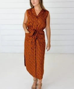 Symbology Leopard Modal Shirtdress - Sierra + Black Sale