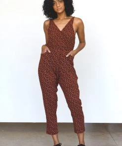 Symbology Leopard Strappy Jumpsuit - Sierra + Black