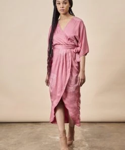 Symbology Peacock Feather Modal Wrap Dress - Terra Cotta + Cream Special Occasion