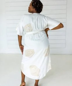 Symbology Peacock Modal Maxi Wrap Dress - White + Gold