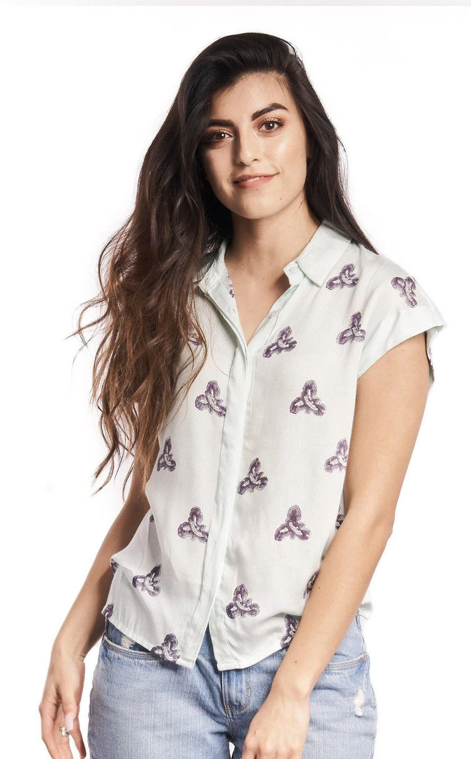Symbology Printed Iris Blouse In Pale Mint + Blueberry 1 Symbology Printed Iris Blouse In Pale Mint + Blueberry
