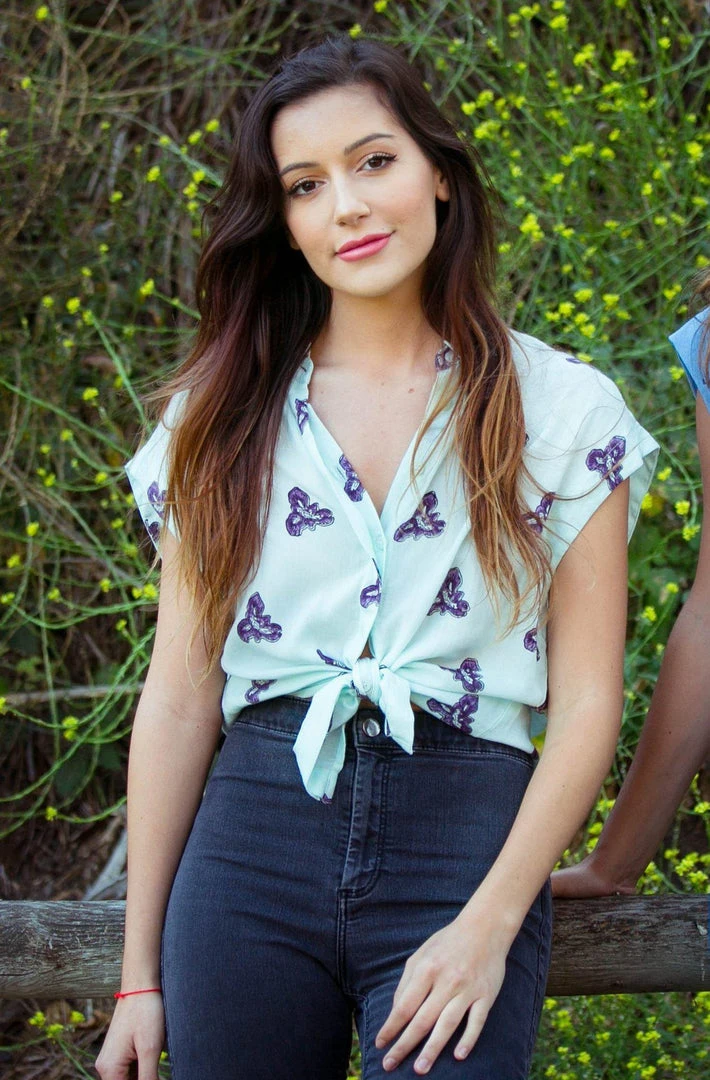 Symbology Printed Iris Blouse In Pale Mint + Blueberry 2 Symbology Printed Iris Blouse In Pale Mint + Blueberry