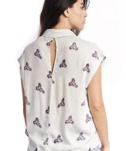 Symbology Printed Iris Blouse In Pale Mint + Blueberry 7 Symbology Printed Iris Blouse In Pale Mint + Blueberry