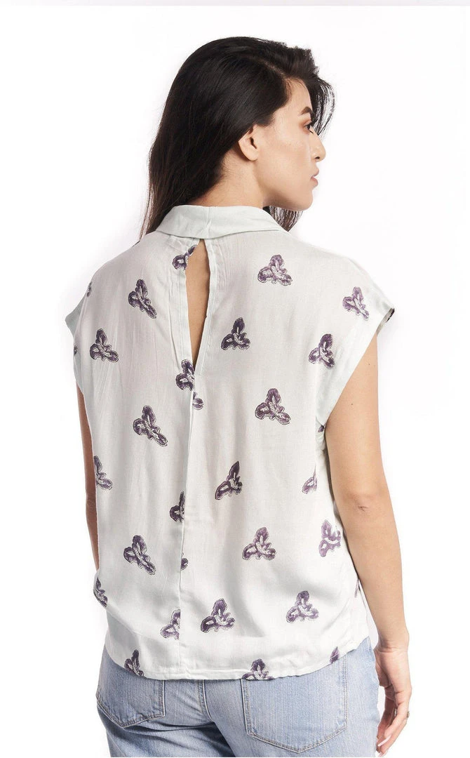 Symbology Printed Iris Blouse In Pale Mint + Blueberry 3 Symbology Printed Iris Blouse In Pale Mint + Blueberry