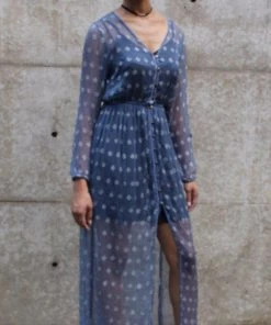 Symbology Sale Starry Nights Chiffon Dress - Smoky Sapphire + Silver