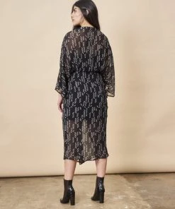 Symbology Stylized Feather Twist Dress - Black + White