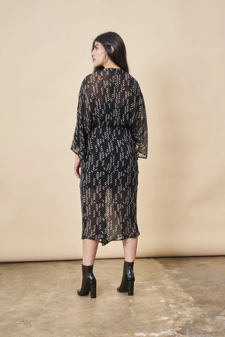 Symbology Stylized Feather Twist Dress - Black + White 2 Symbology Stylized Feather Twist Dress - Black + White