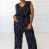 Symbology Stylized Feather Modal Jumpsuit - Black + Cream Special Occasion