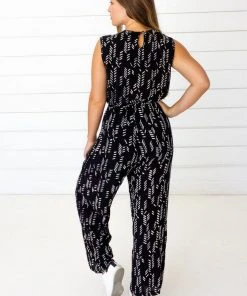 Symbology Stylized Feather Modal Jumpsuit - Black + Cream Special Occasion