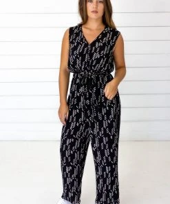 Symbology Stylized Feather Modal Jumpsuit - Black + Cream Special Occasion