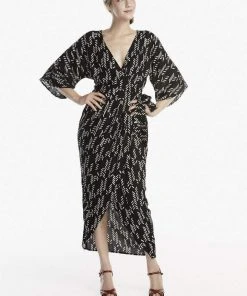 Symbology Stylized Feather Modal Wrap Dress - Black + Cream